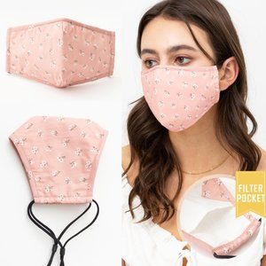 Pink Floral Reusable 3 Layers Filter Pocket Mask